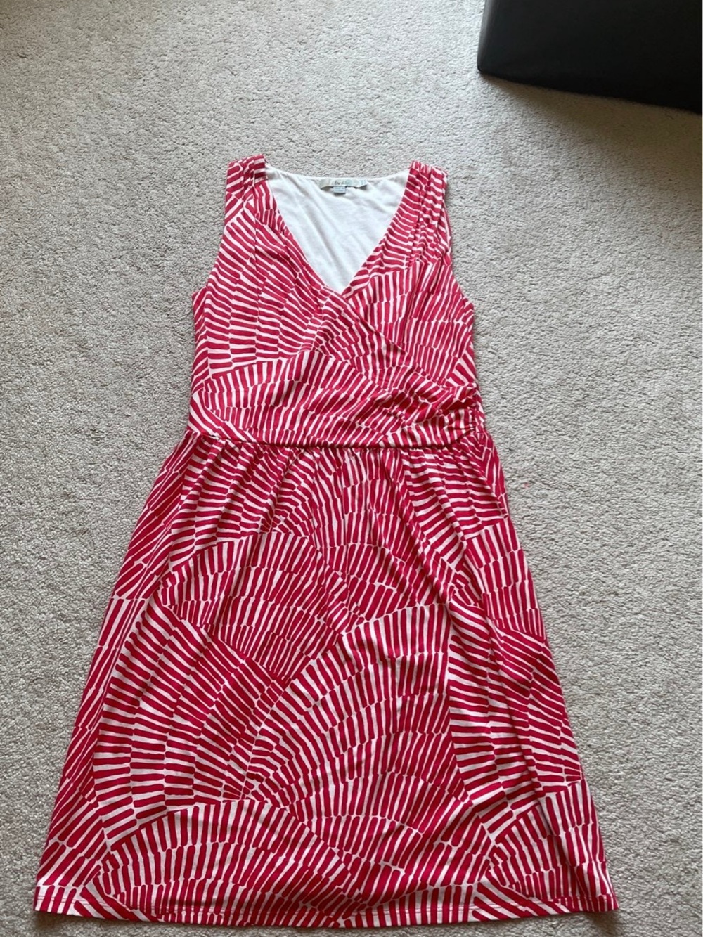 Boden Red and White Sleeveless V-Neck Midi Dress - Picture 5 of 11